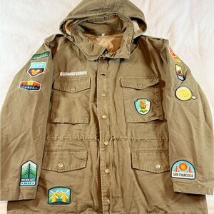 Olive Green Hooded Jacket with Patches